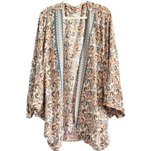 🌻 Evereve Lulla Collection Floral Paisley Open Kimono with Blue Trim